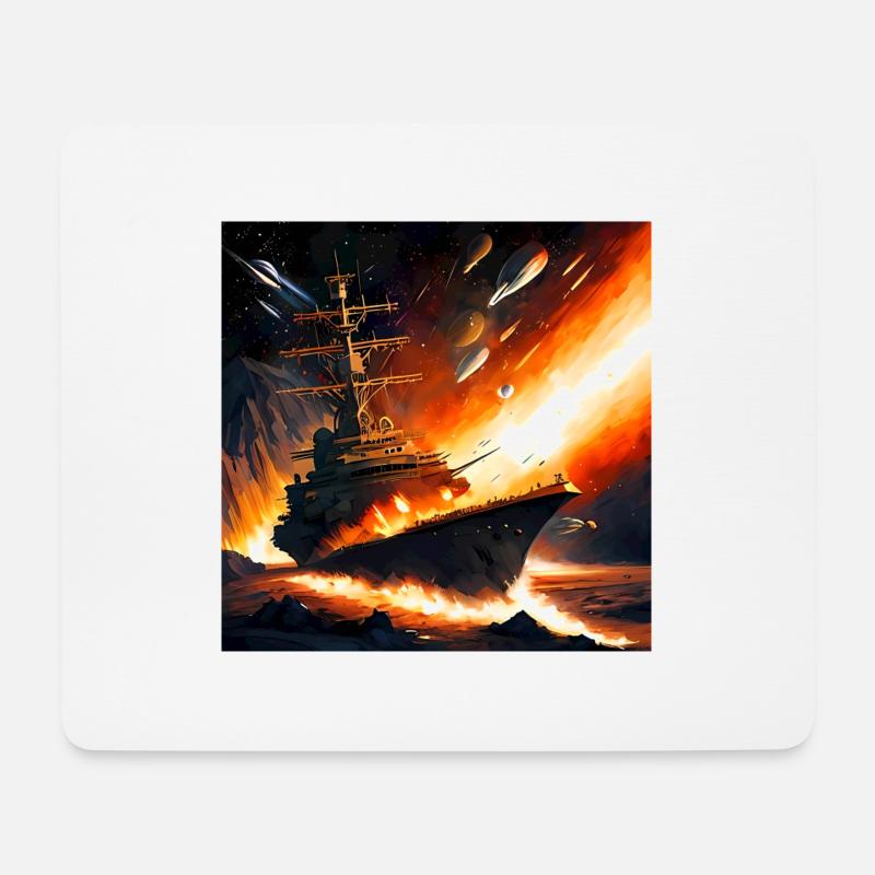 Schlachtschiff im Weltraumvulkan - Mousepad (Querformat) - Weiß