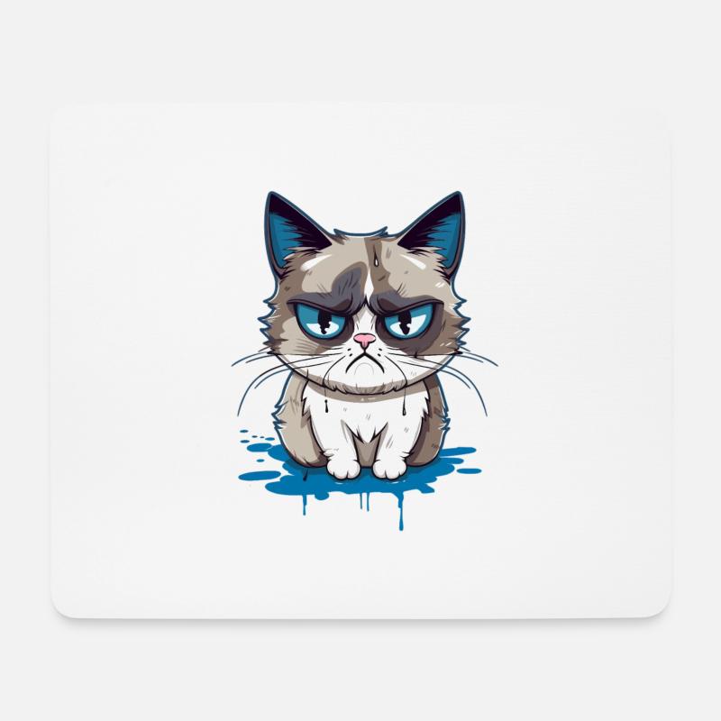 Knuffige mürrische Cat - Mousepad (Querformat) - Weiß