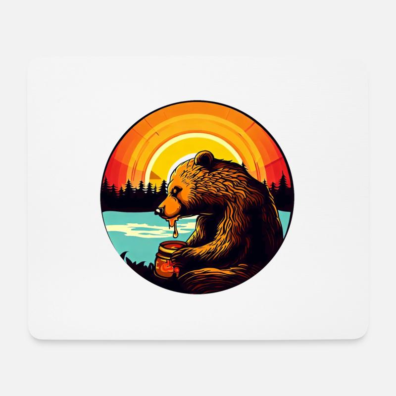 Bär frisst Honig beim Sonnenuntergang - Mousepad (Querformat) - Weiß