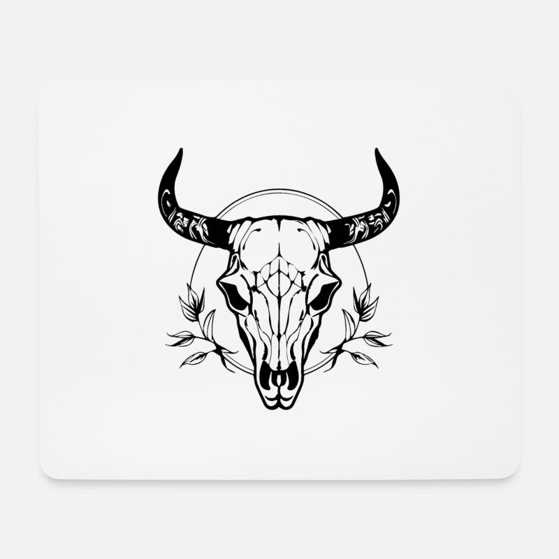 Kuh Schädel Boho - Mousepad (Querformat) - Weiß