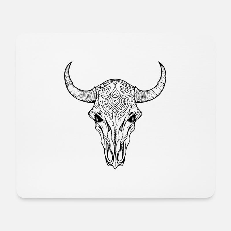 Kuh Schädel Boho - Mousepad (Querformat) - Weiß
