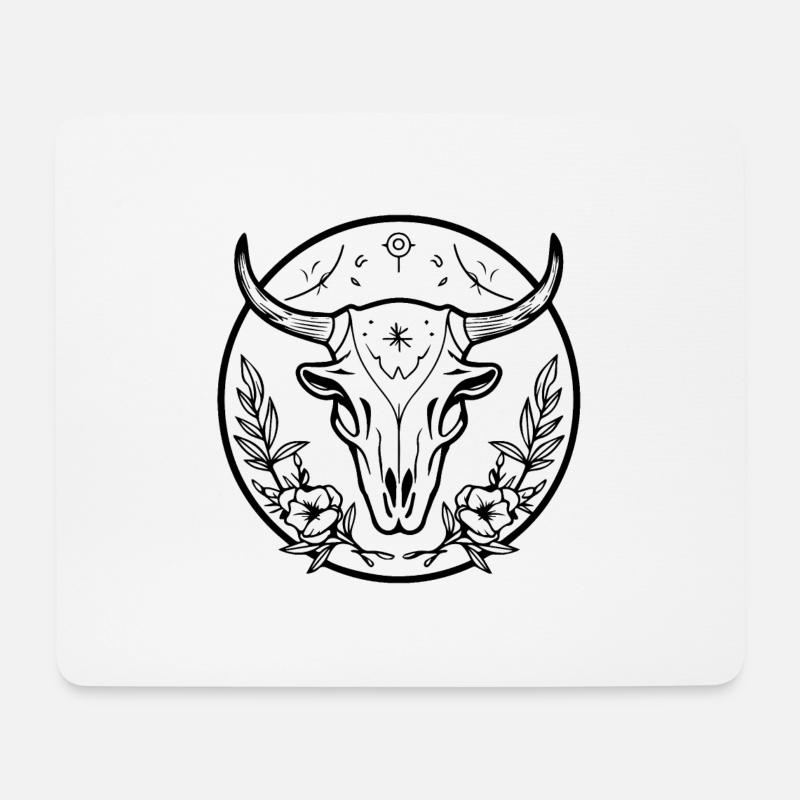 Kuh Schädel Boho - Mousepad (Querformat) - Weiß