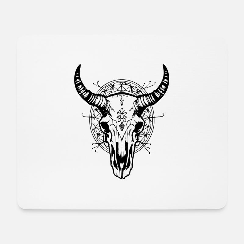 Kuh Schädel Boho - Mousepad (Querformat) - Weiß