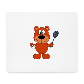 BADMINTON - SPORT - TEDDY - FEDERBALL - BÄR - Mousepad (Querformat) - Weiß - Vorne
