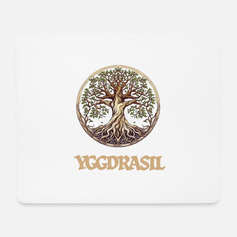 Die große Esche Yggdrasil, Weltenbaum mit Schrift - Mousepad (Querformat) - Weiß