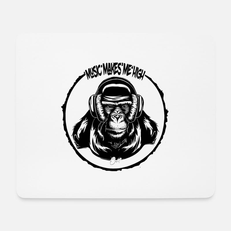 Musik macht mich high Affe - Mousepad (Querformat) - Weiß
