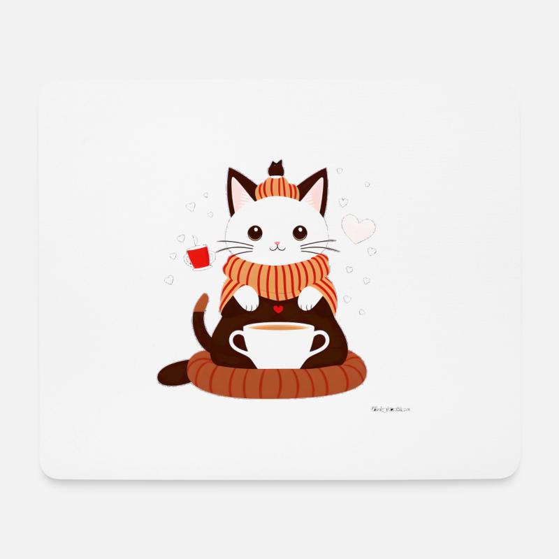 Katze mit Tee in den Pfoten - Mousepad (Querformat) - Weiß