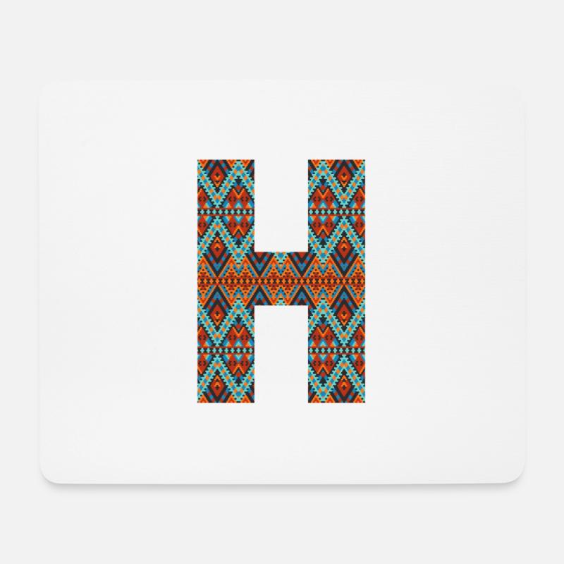 Lettre H- design boho, monogramme coloré - Tapis de souris (format paysage) - blanc