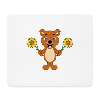 TEDDY - BÄR - TEDDYBÄR - SONNENBLUMEN - BLUMEN - Mousepad (Querformat) - Weiß - Vorne