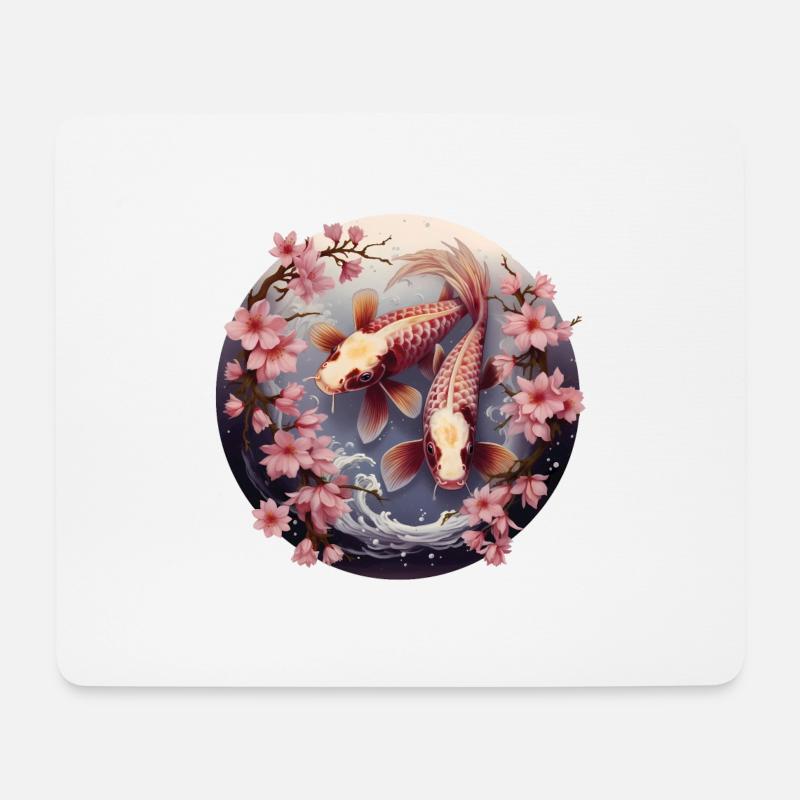 Cherry Blossom Koi Carp - Mousepad (Querformat) - Weiß