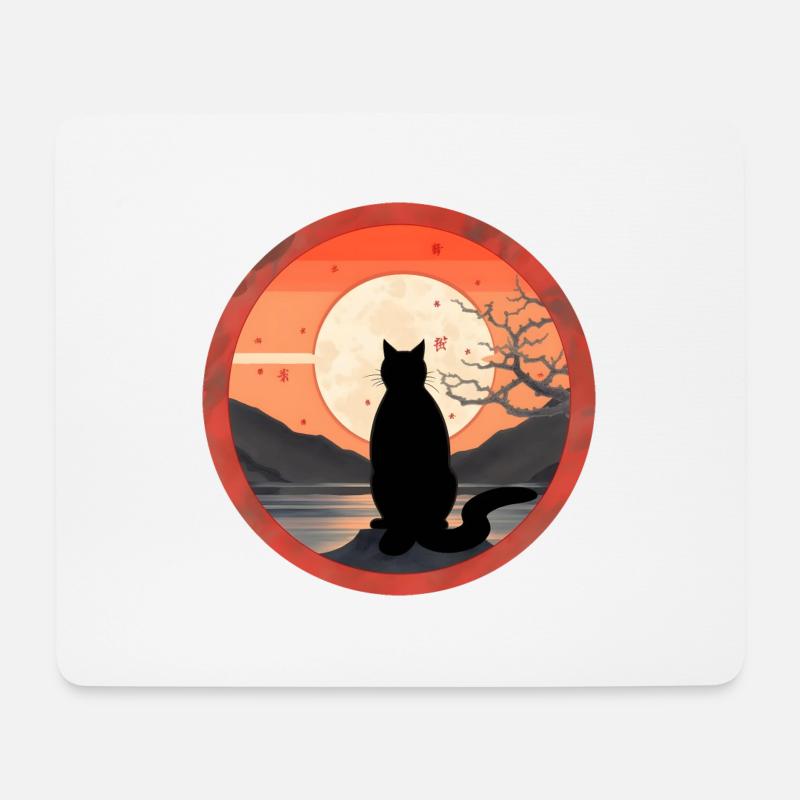 Japanische Katze bei Sonnenuntergang #1 - Mousepad (Querformat) - Weiß