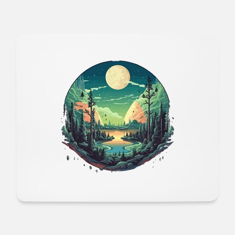 Surreale Wald Landschaft bei Nacht - Mousepad (Querformat) - Weiß