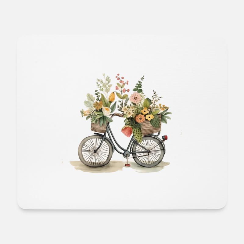 Fahrrad mit Blumen - Mousepad (Querformat) - Weiß