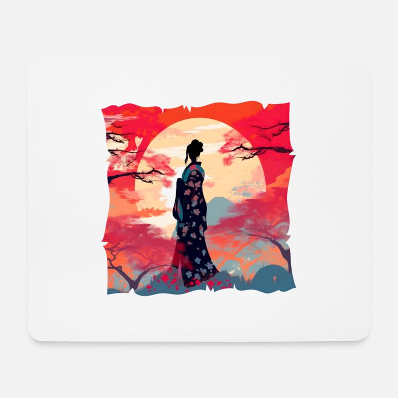Japan Mondschein Geisha #1 - Mousepad (Querformat) - Weiß