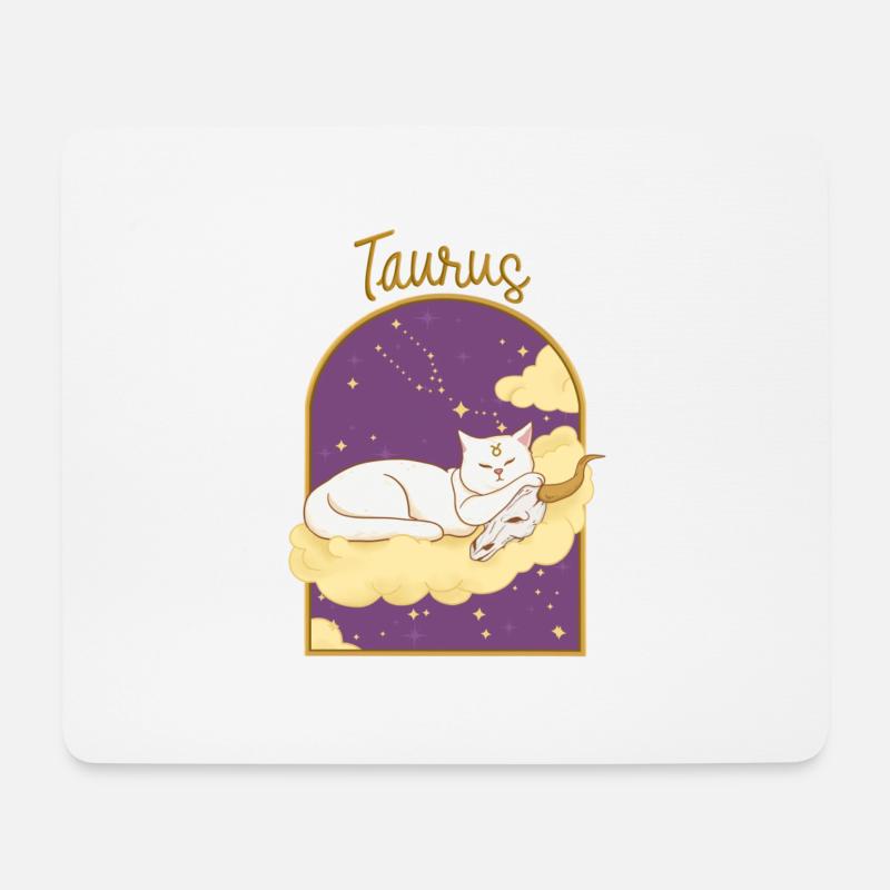 Taurus Zodiac Sign Cat - Mousepad (Querformat) - Weiß