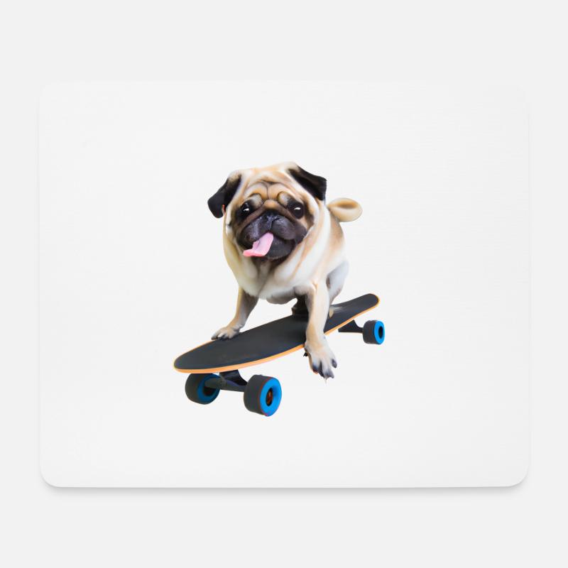 Mops auf Skateboard AICF 1 - Mousepad (Querformat) - Weiß
