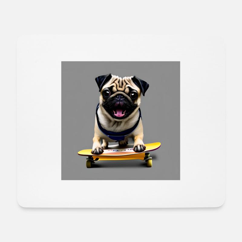 Mops auf Skateboard AICF 2 - Mousepad (Querformat) - Weiß