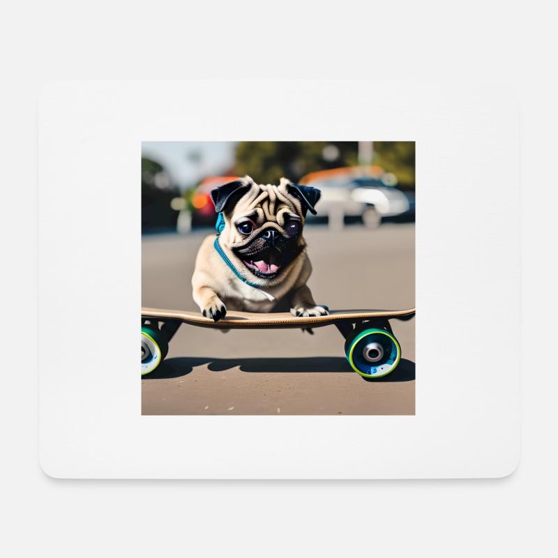 Mops auf Skateboard AICF 3 - Mousepad (Querformat) - Weiß