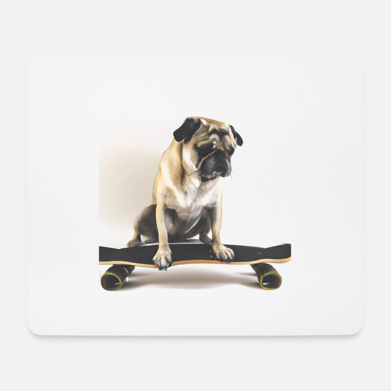 Mops auf Skateboard AICF 4 - Mousepad (Querformat) - Weiß