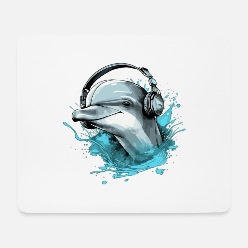 Riki, der audiophile Delfin - Mousepad (Querformat) - Weiß