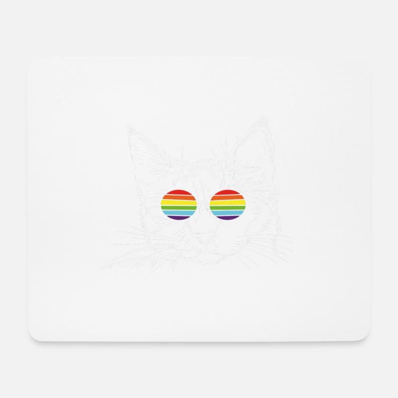 Cat Gay Pride LGBT Rainbow Sunglasses - Mousepad (Querformat) - Weiß