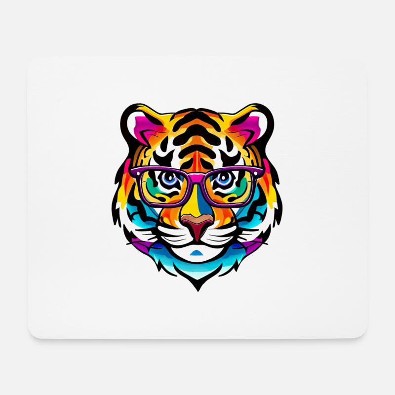 Tiger Intelligent Brille Bunt Regenbogen Geschenk - Mousepad (Querformat) - Weiß