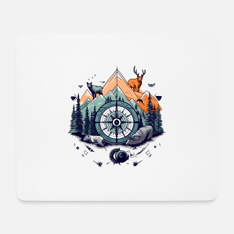 Kompass und Natur - Mousepad (Querformat) - Weiß