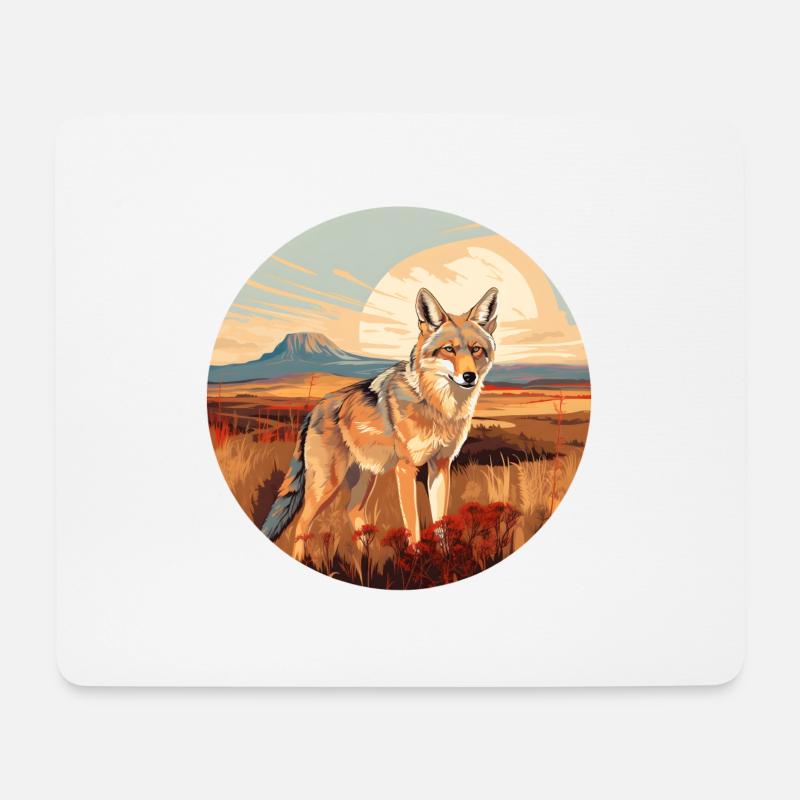 Kojote - Mousepad (Querformat) - Weiß