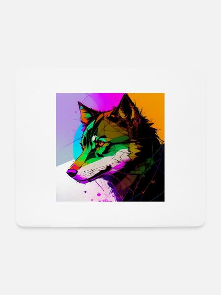 Ein bunter Wolf - Mousepad (Querformat) - Weiß