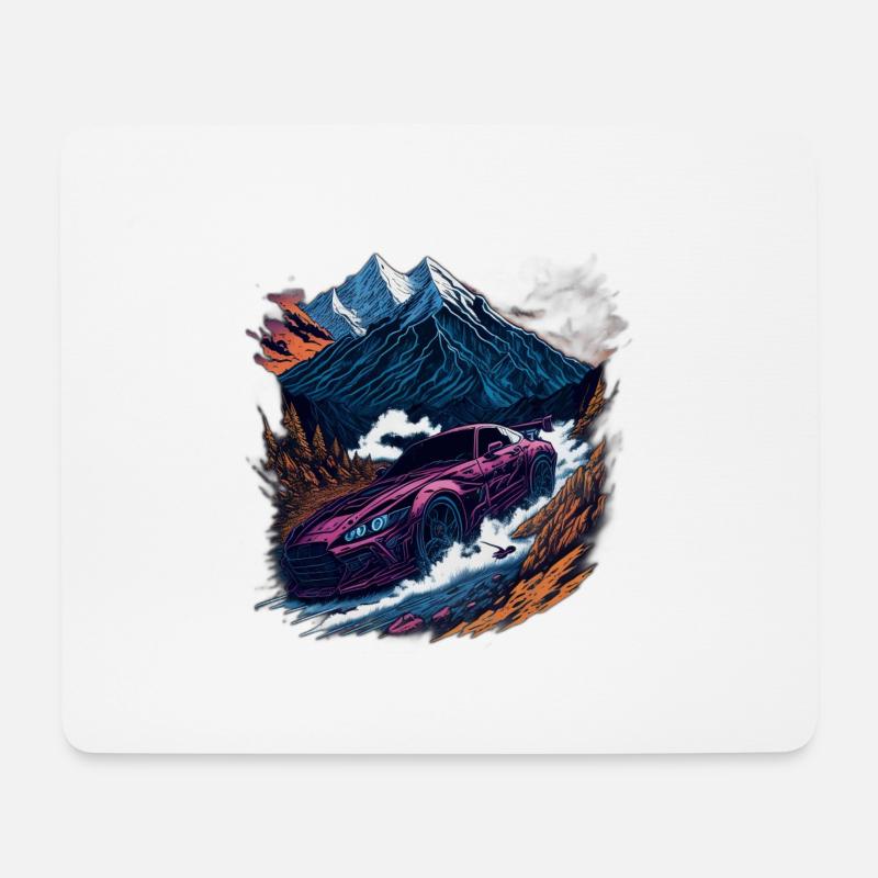 Rennwagen in den Bergen - Mousepad (Querformat) - Weiß