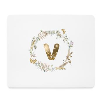 V Monogramm Glitter Boho Kranz - Mousepad (Querformat) - Weiß - Vorne