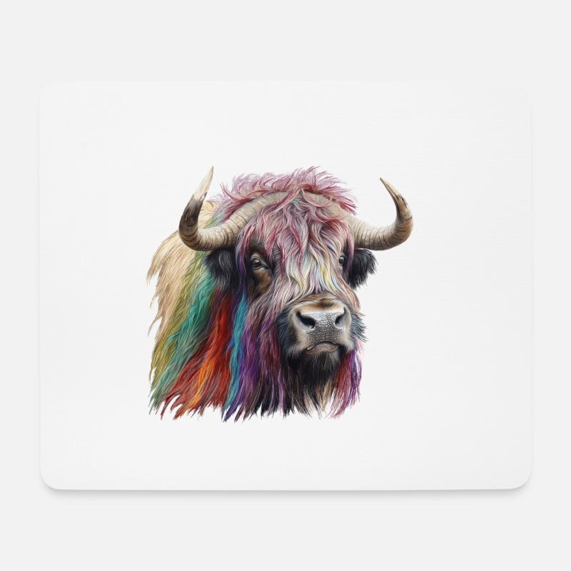 Bunter Büffel – Wild, Stark & Stilvoll - Mousepad (Querformat) - Weiß