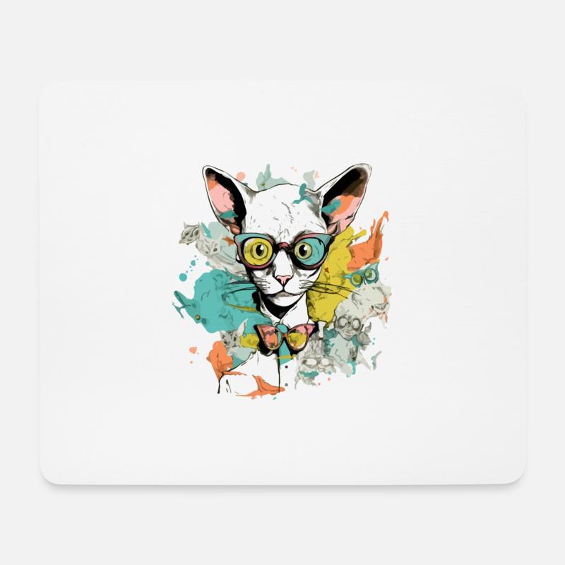 Ikolo, die Katze mit der Brille - Mousepad (Querformat) - Weiß
