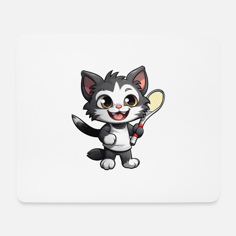 Katze spielt Tennis - Mousepad (Querformat) - Weiß