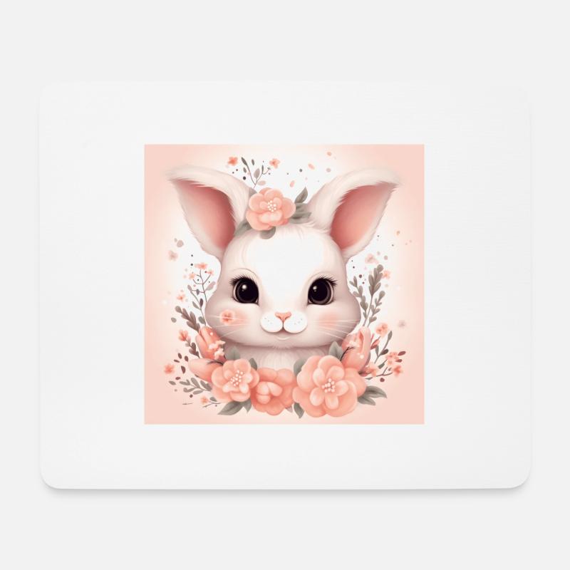 Hase mit Blumen - Mousepad (Querformat) - Weiß