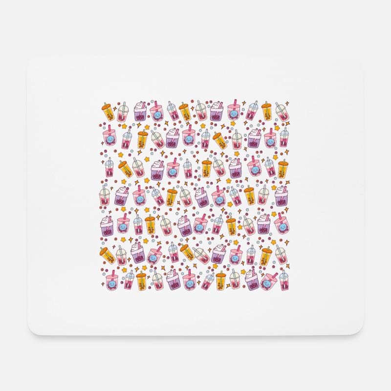 Kawaii Bubble Tea Muster Mit Sternchen und Bubbles - Mousepad (Querformat) - Weiß