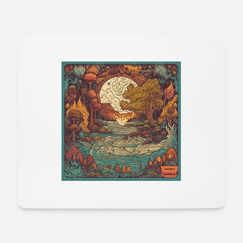 Naturgewalten - bunter Holzschnitt - Mousepad (Querformat) - Weiß