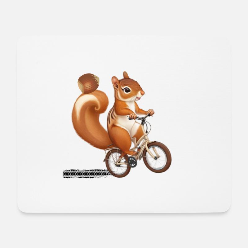 niedliches Eichhörnchen auf dem Fahrrad - Mousepad (Querformat) - Weiß