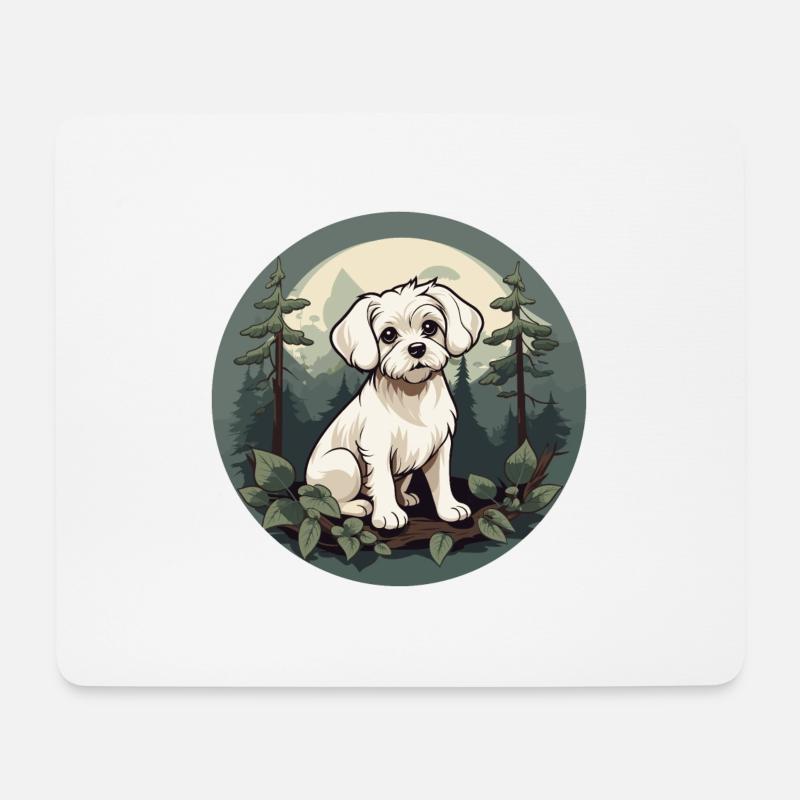 Maltese Dog in the Forest - Mouse Pad (horizontal) - white