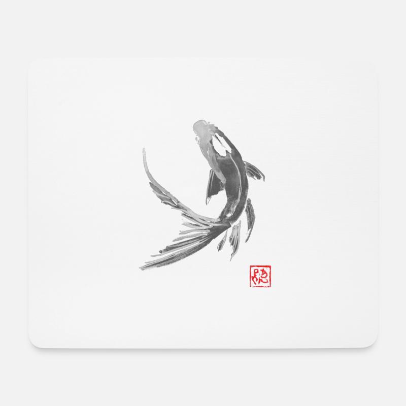 carp koi black - Tapis de souris (format paysage) - blanc