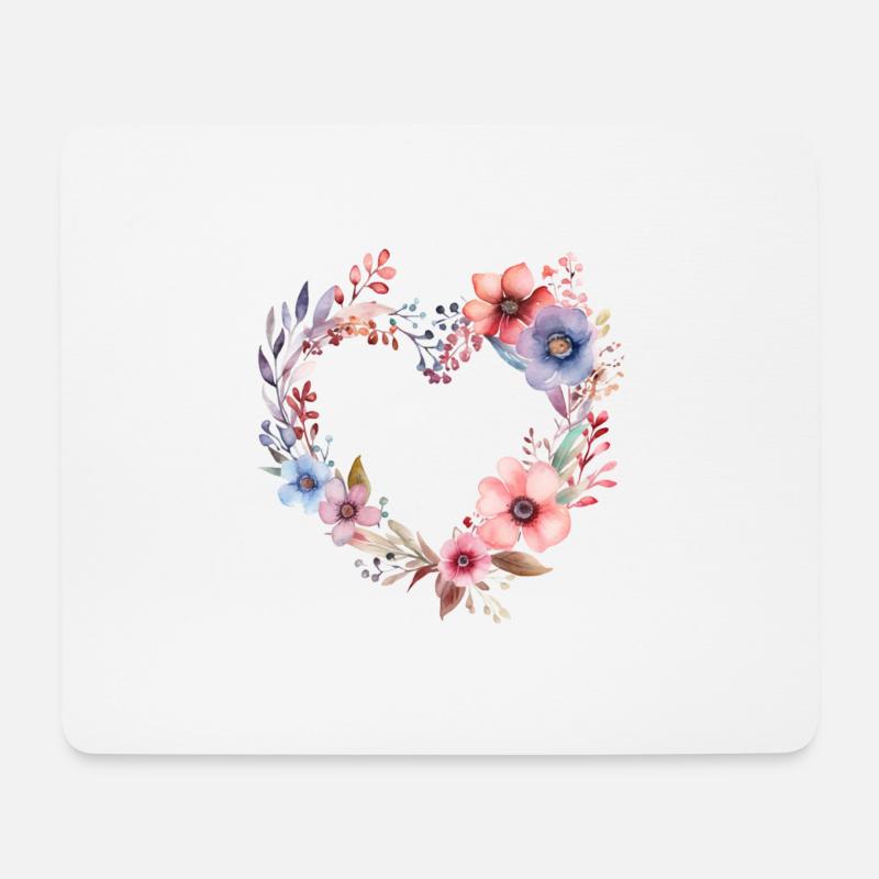 Blumen Herzkranz - Mousepad (Querformat) - Weiß