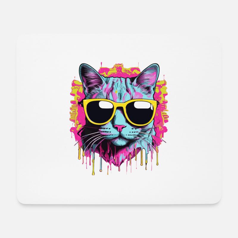 Neon Cat - Mousepad (Querformat) - Weiß