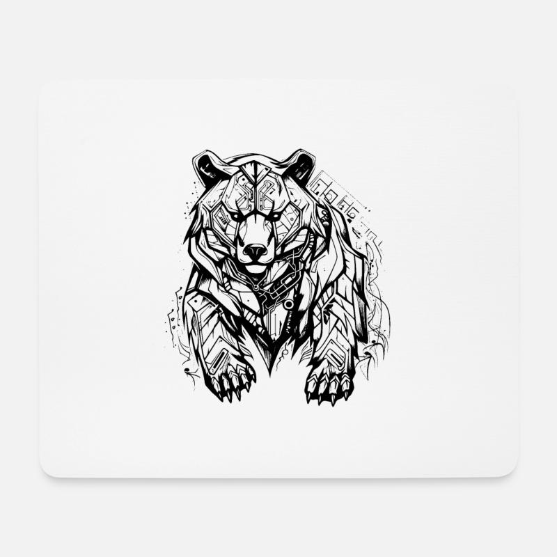 Cyber Sigilism Bär Tattoo Design - Mousepad (Querformat) - Weiß