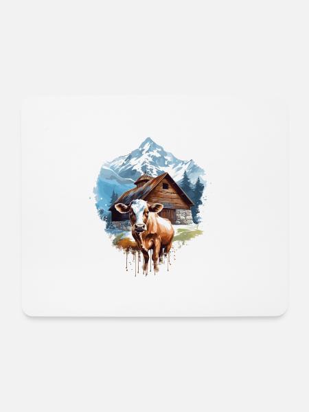 Zermatt, Matterhorn, Berg, Chalet, Kuh - Mousepad (Querformat) - Weiß