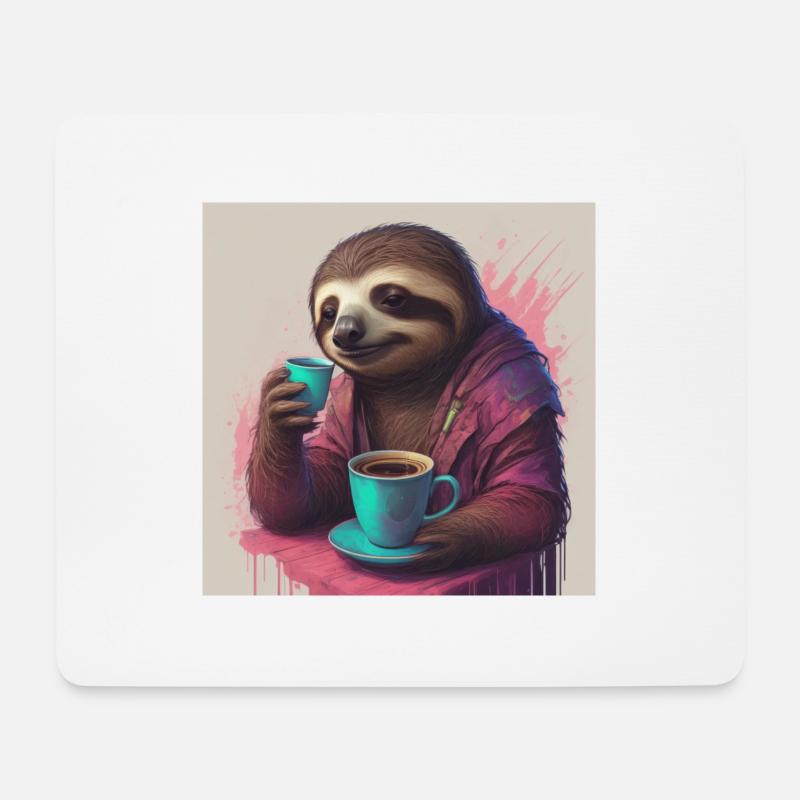 Süßes schläfriges Faultier, das Kaffee trinkt - Mousepad (Querformat) - Weiß