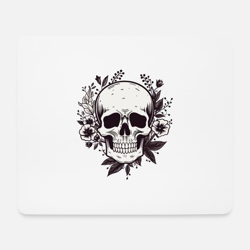 weißer Totenschädel mit Blumenkranz - Mousepad (Querformat) - Weiß