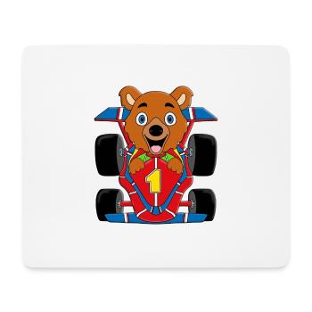 BÄR - TEDDY - AUTO - RENNFAHRER - AUTORENNEN - Mousepad (Querformat) - Weiß - Vorne