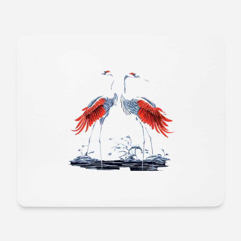 Zwei japanische Kraniche - Mousepad (Querformat) - Weiß
