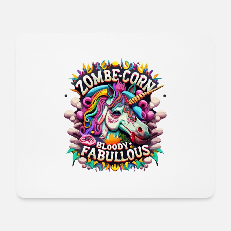 Halloween: Zombie-Einhorn mit Schriftzug - Mousepad (Querformat) - Weiß