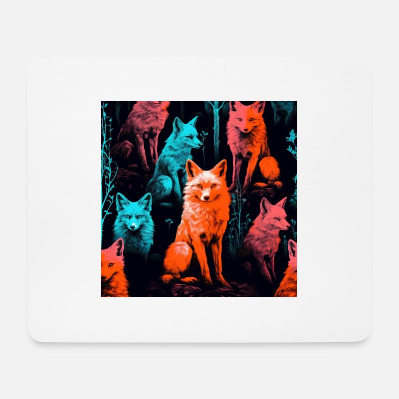 Füchse im Neon-Neon-Stil - Mousepad (Querformat) - Weiß